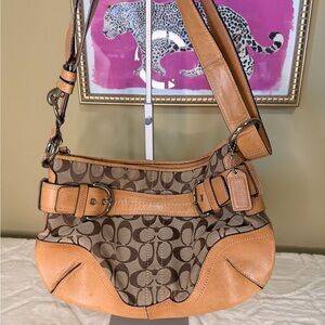 Coach Signature Shoulder Bag in Tan and canvas